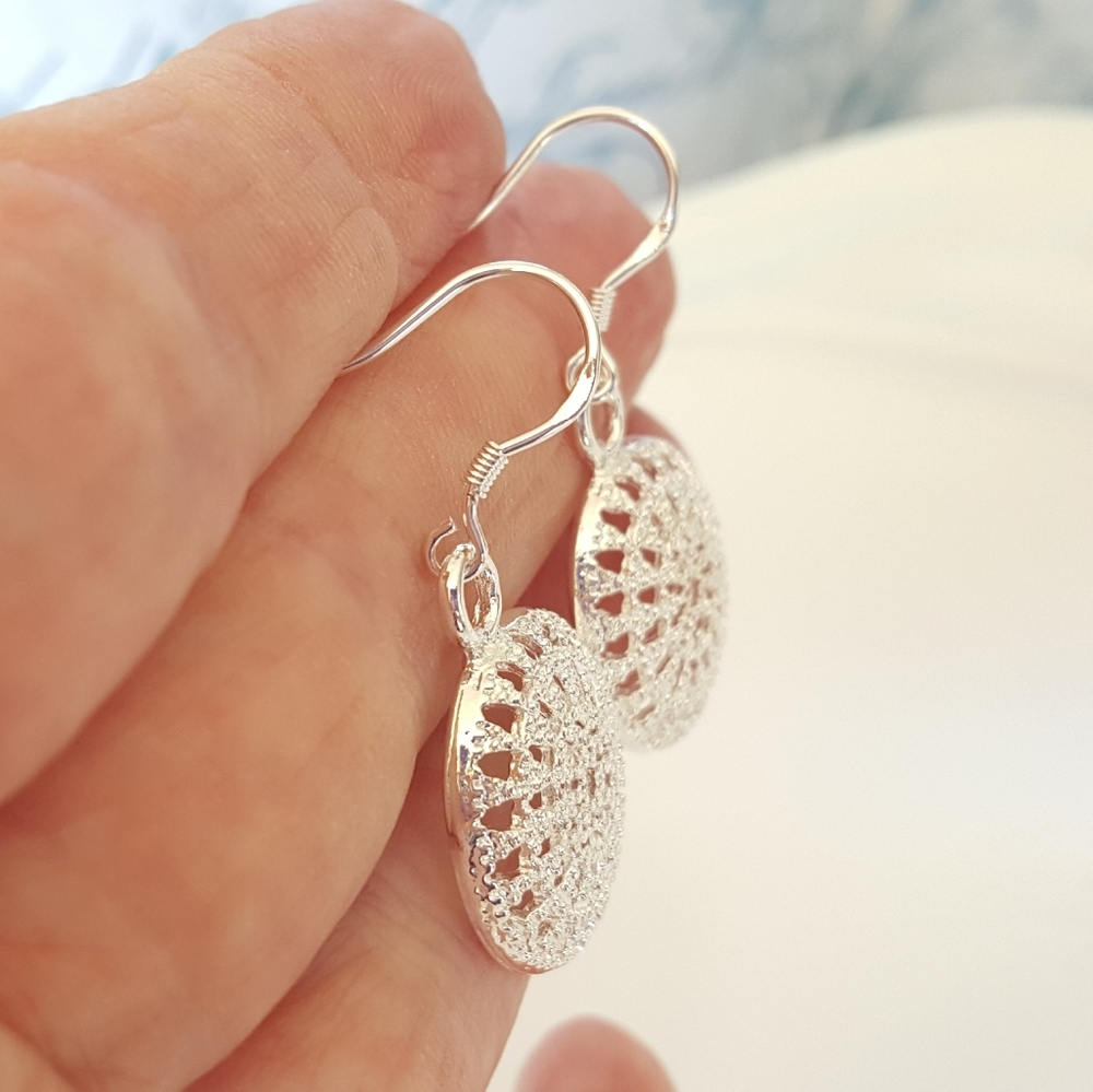 Sterling Silver Geometric Earrings - Picture 3 of 6